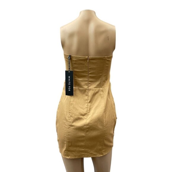 White Fox Strapless Corset Mini Dress Tan Brown Side Pockets Women’s Large NWT - Picture 2 of 11